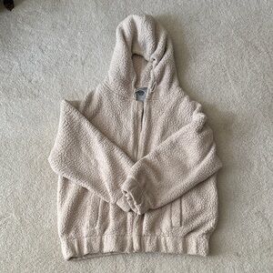 Aerie Beige and Gray Hooded Women's Sweater